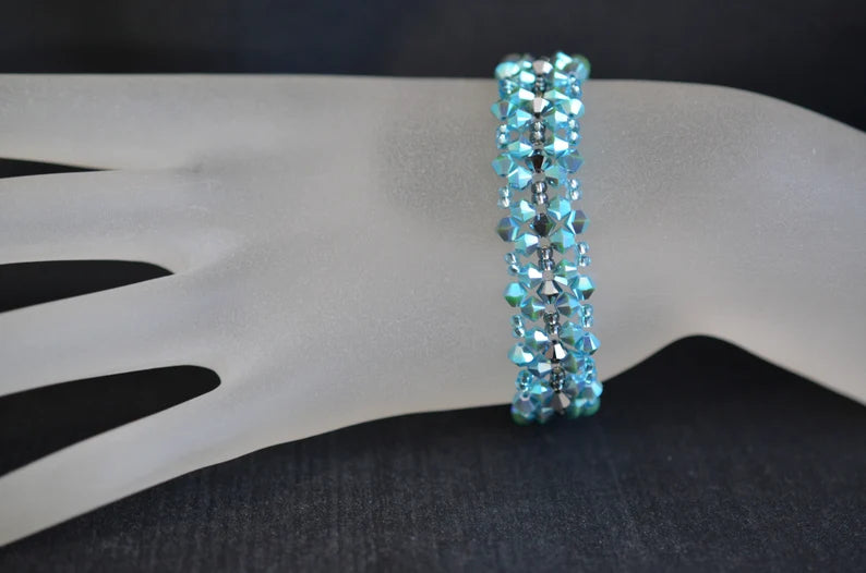 Crystal bracelet, turquoise ab2x, light chrome ab2x