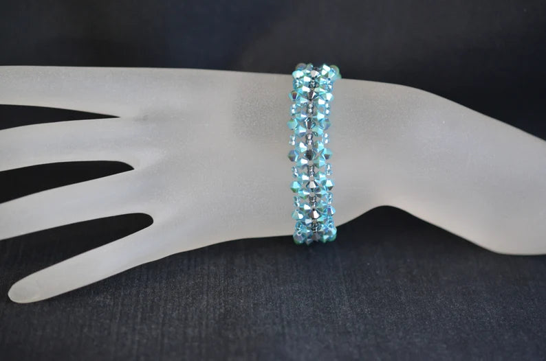 Bracelet cristal, turquoise  ab2x, light chrome ab2x