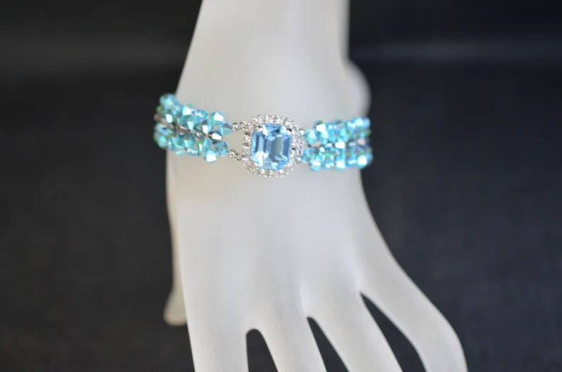 Crystal bracelet, turquoise ab2x, light chrome ab2x