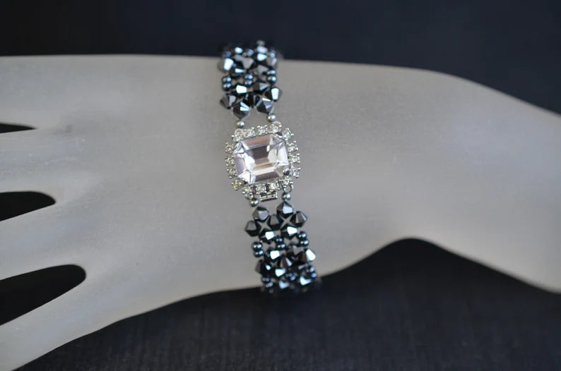 Crystal bracelet, hematite 2x