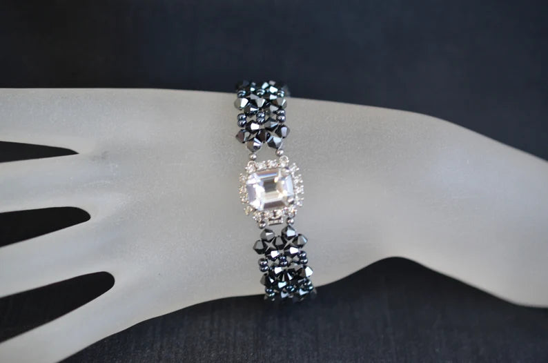 Crystal bracelet, hematite 2x