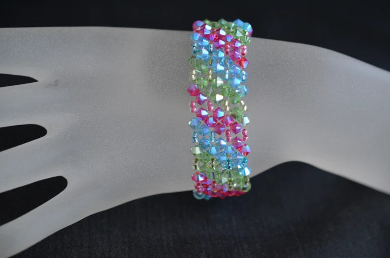 Bracelet cristal, manchette, multicolore, arc-en-ciel