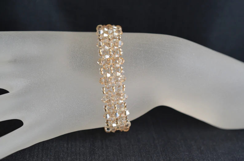 Crystal bracelet, cuff, golden shadow crystal, beige