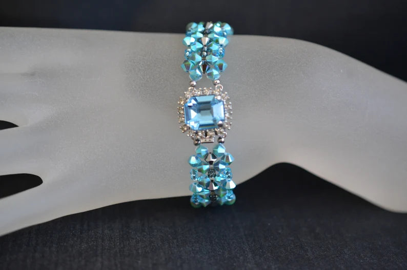 Bracelet cristal, turquoise  ab2x, light chrome ab2x