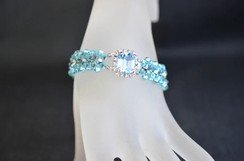 Crystal bracelet, turquoise ab2x, light chrome ab2x