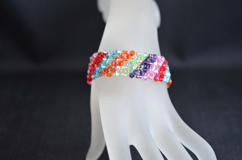 Crystal bracelet, cuff, rainbow, multicolor