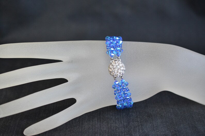 Crystal bracelet, cuff, fashion accessory, ab2x sapphire, woman