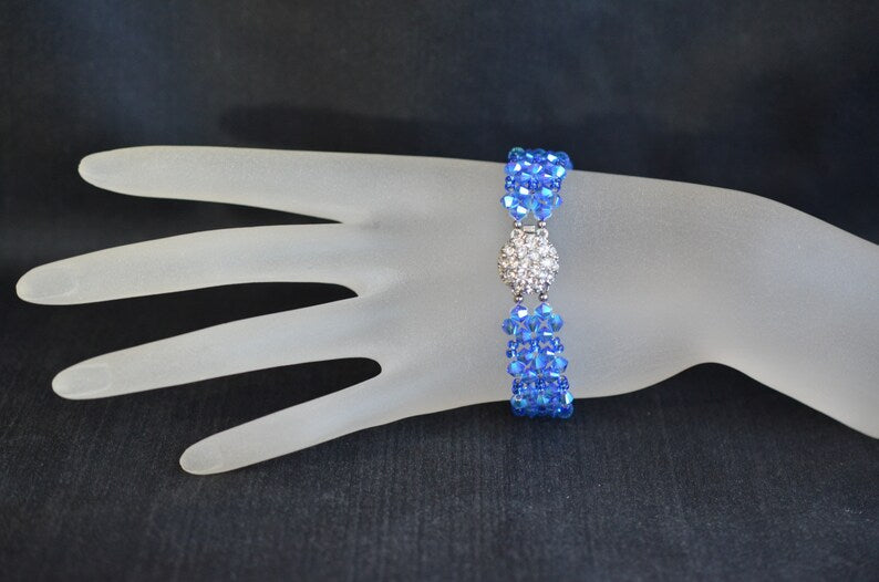 Crystal bracelet, cuff, fashion accessory, ab2x sapphire, woman