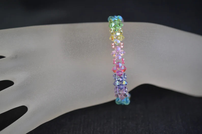 Crystal bracelet, rainbow, multicolor