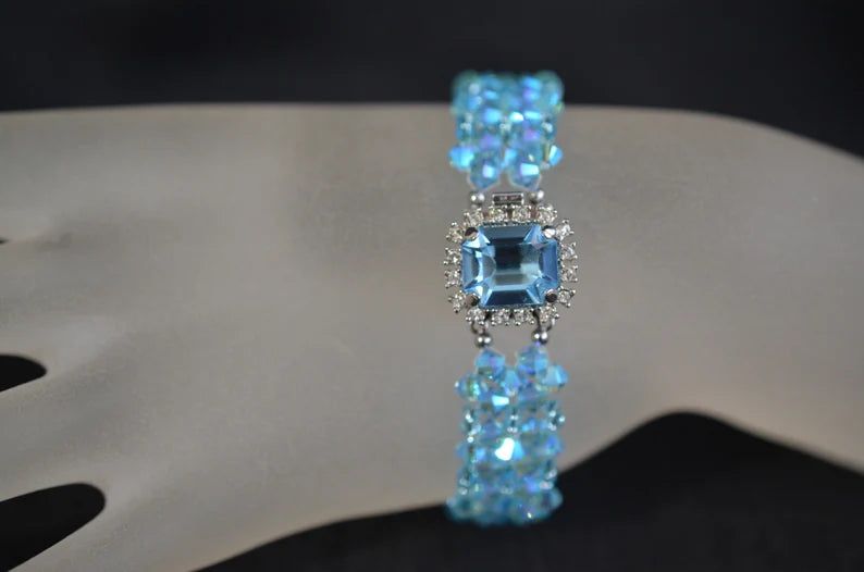 Bracelet cristal, aquamarine ab2x