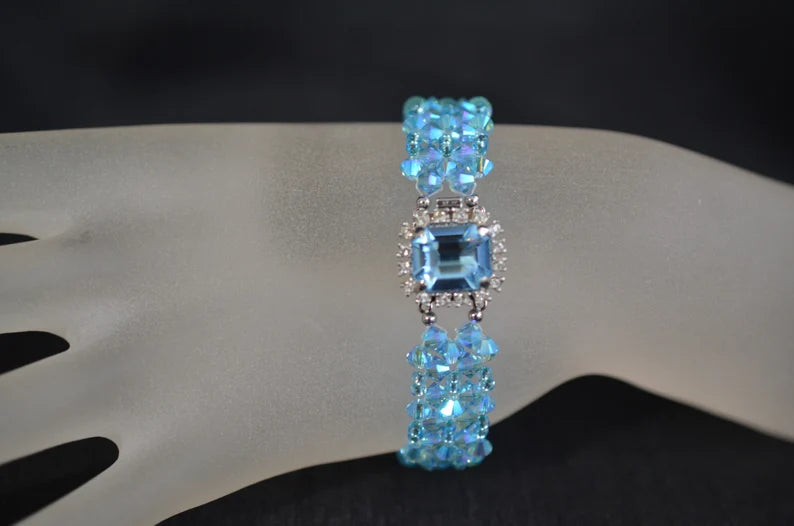 Bracelet cristal, aquamarine ab2x