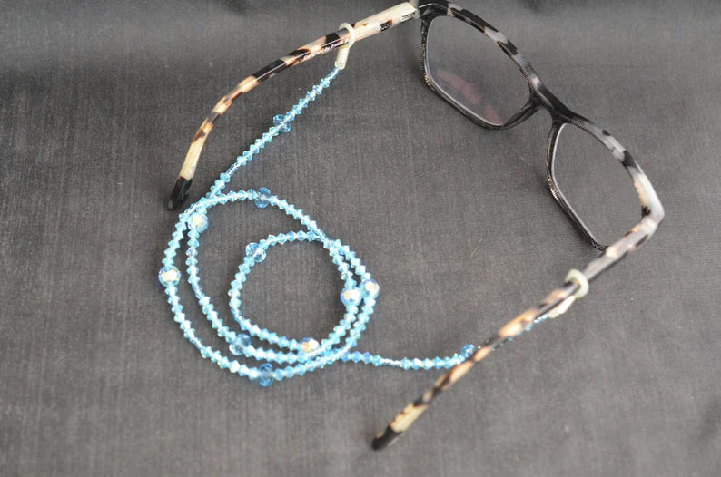 Cordon à lunette cristal, chic, aquamarine ab2x, luxe