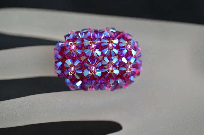 Crystal ring, woman, fuschia ab2x, luxury, "Grandiosa"