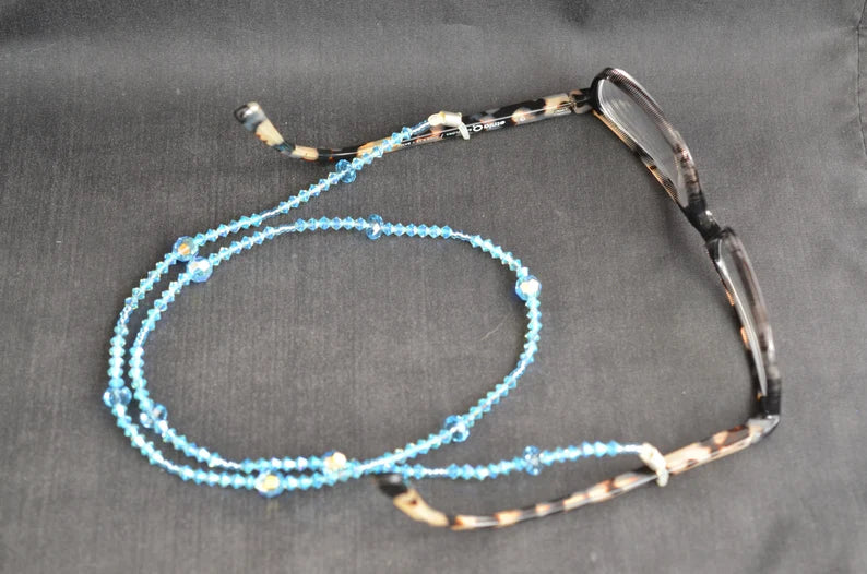 Cordon à lunette cristal, chic, aquamarine ab2x, luxe