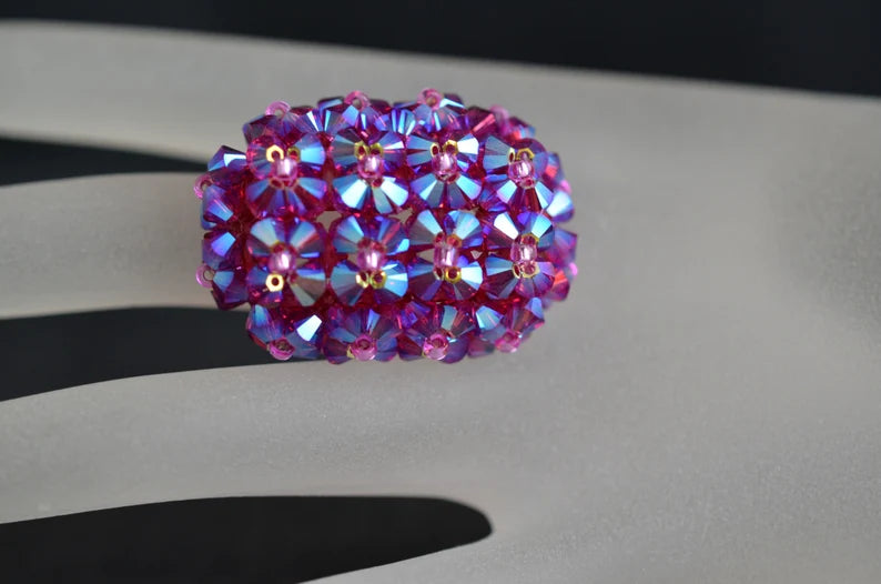 Crystal ring, woman, fuschia ab2x, luxury, "Grandiosa"