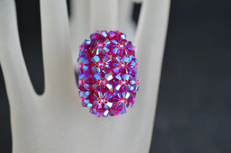 Crystal ring, woman, fuschia ab2x, luxury, "Grandiosa"