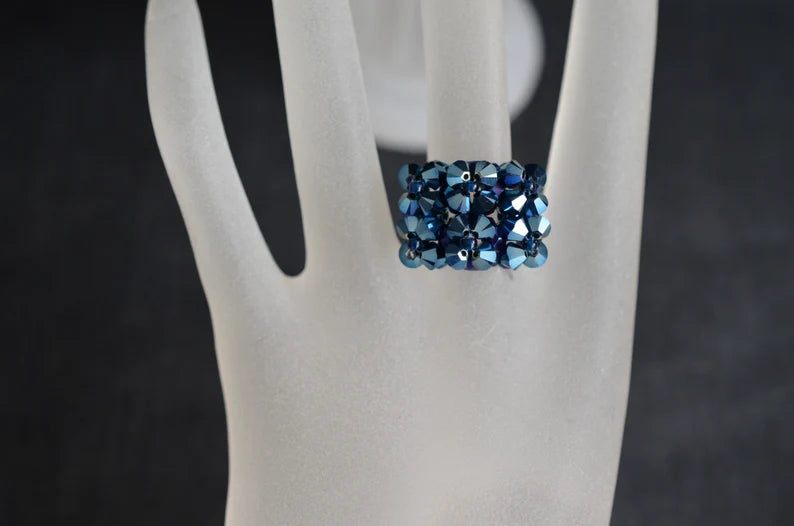 Crystal ring, women's jewelry, metallic blue ab2x, fashion, navy blue