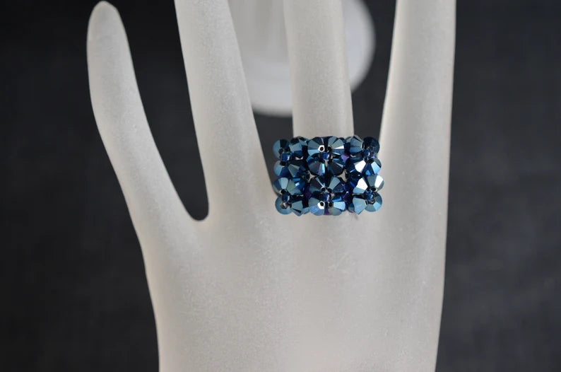 Crystal ring, women's jewelry, metallic blue ab2x, fashion, navy blue