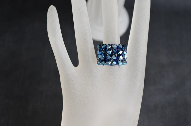 Crystal ring, women's jewelry, metallic blue ab2x, fashion, navy blue