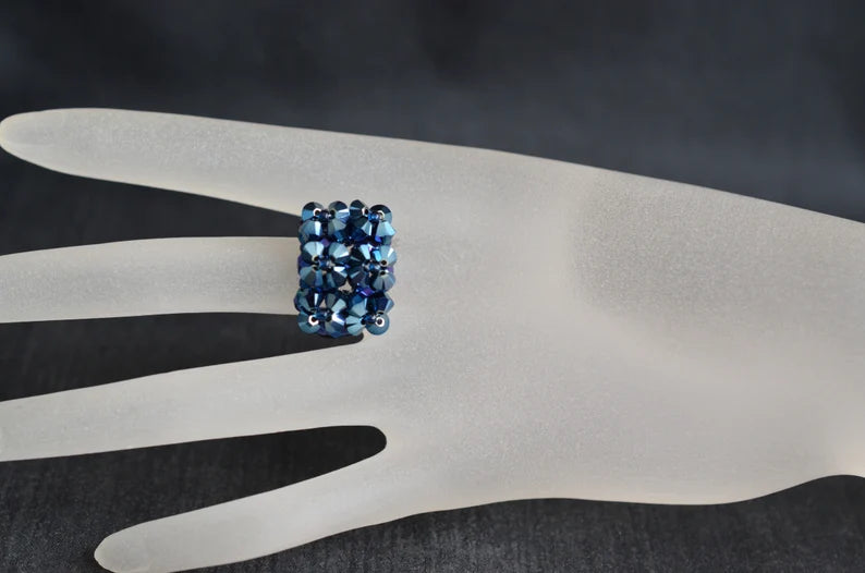 Crystal ring, women's jewelry, metallic blue ab2x, fashion, navy blue