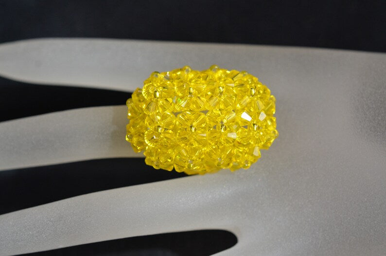 Crystal ring, women's jewelry, elongated hedgehog, citrine, luxury