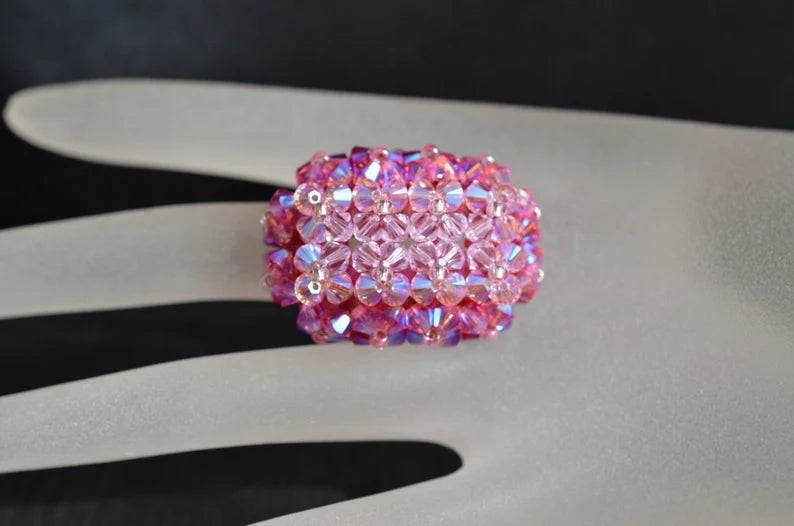 Crystal ring, women's jewelry, elongated hedgehog, shade of 4 roses, luxury