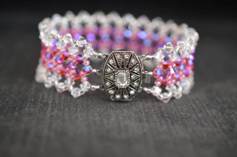 Bracelet cristal, rose ab2x, cristal moonligth, somptueux, luxe