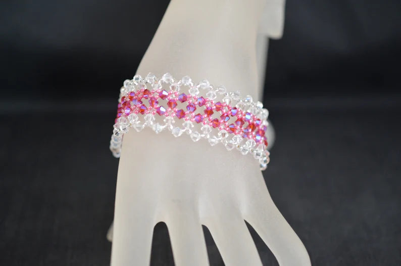 Bracelet cristal, rose ab2x, cristal moonligth, somptueux, luxe