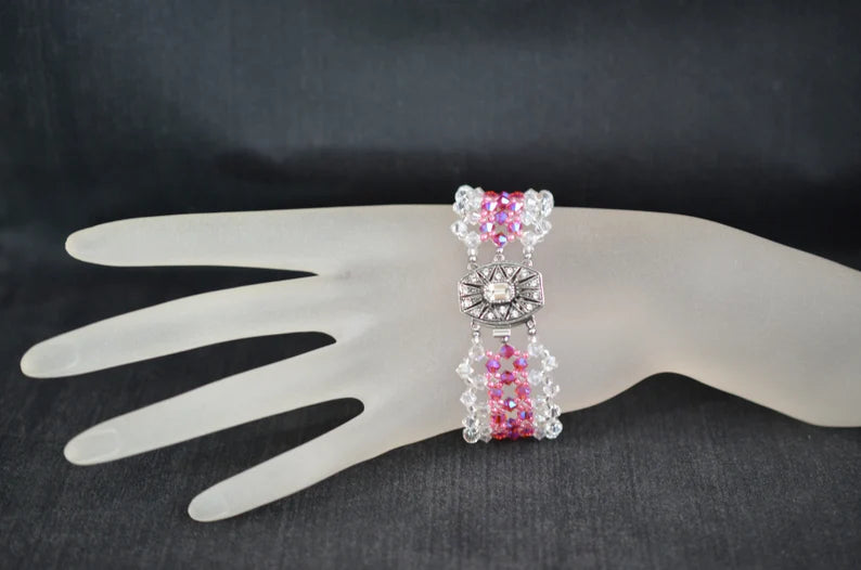 Crystal bracelet, pink ab2x, moonligth crystal, sumptuous, luxury