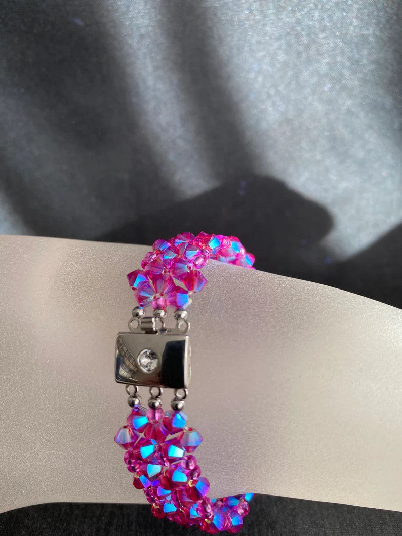 Crystal bracelet, cuff, fuschia ab2x 