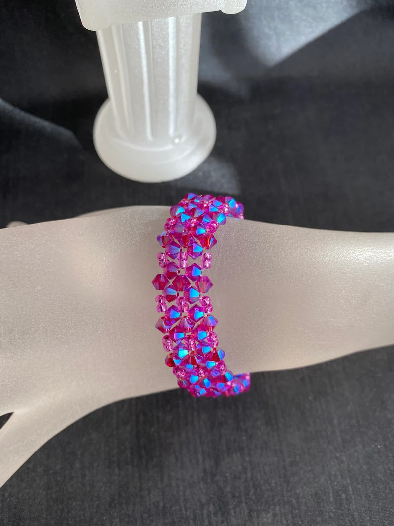 Bracelet cristal, manchette, fuschia ab2x