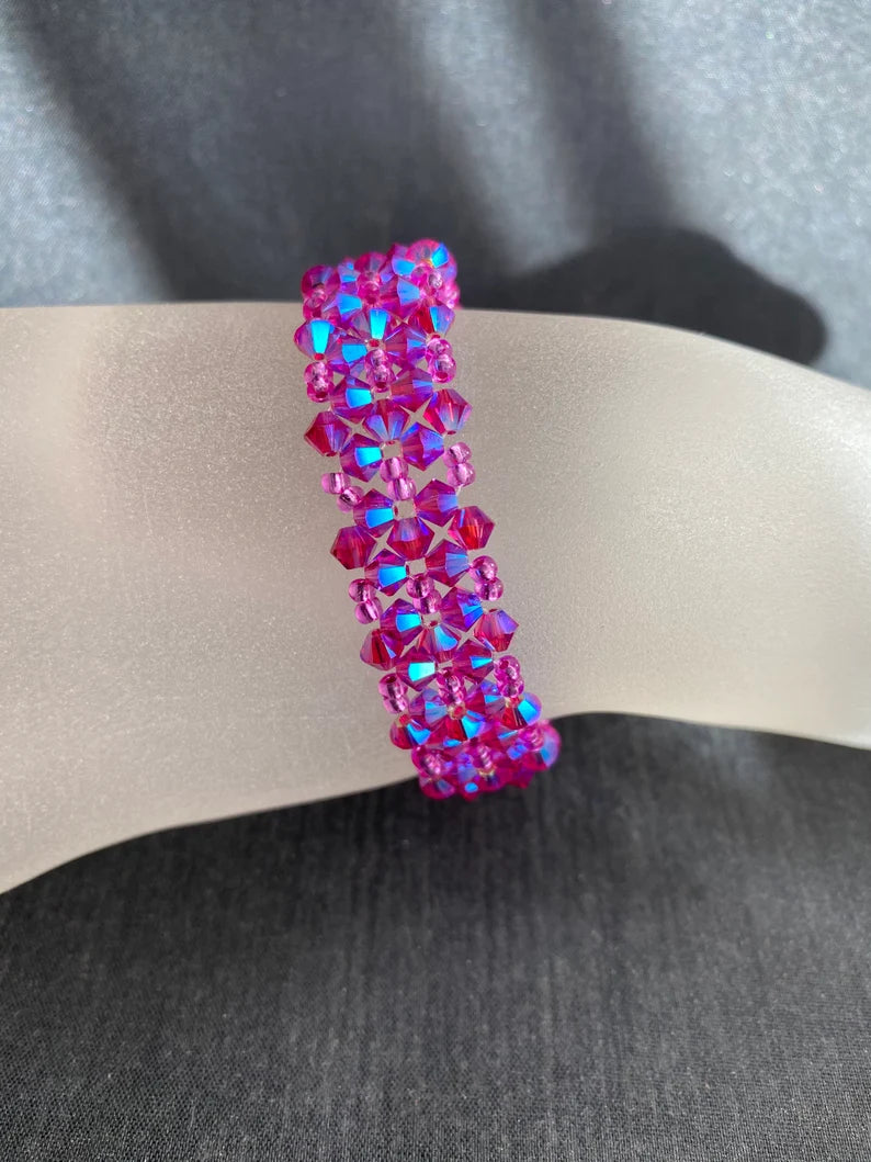 Crystal bracelet, cuff, fuschia ab2x 