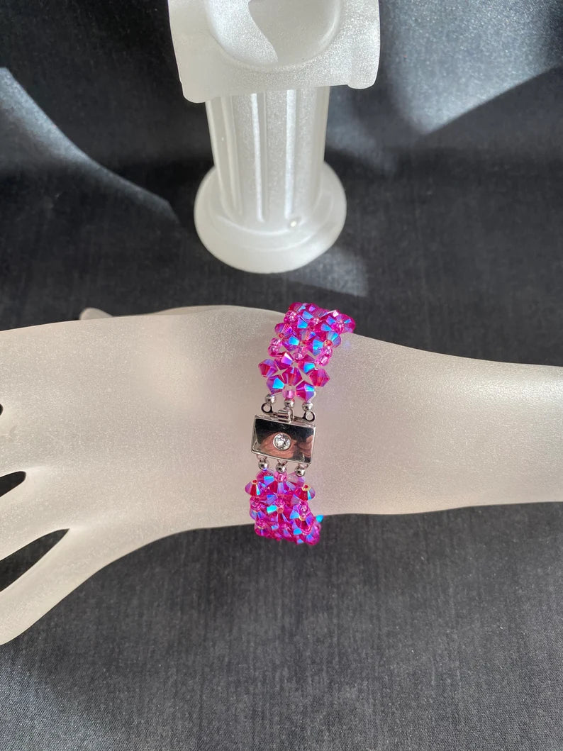 Crystal bracelet, cuff, fuschia ab2x 