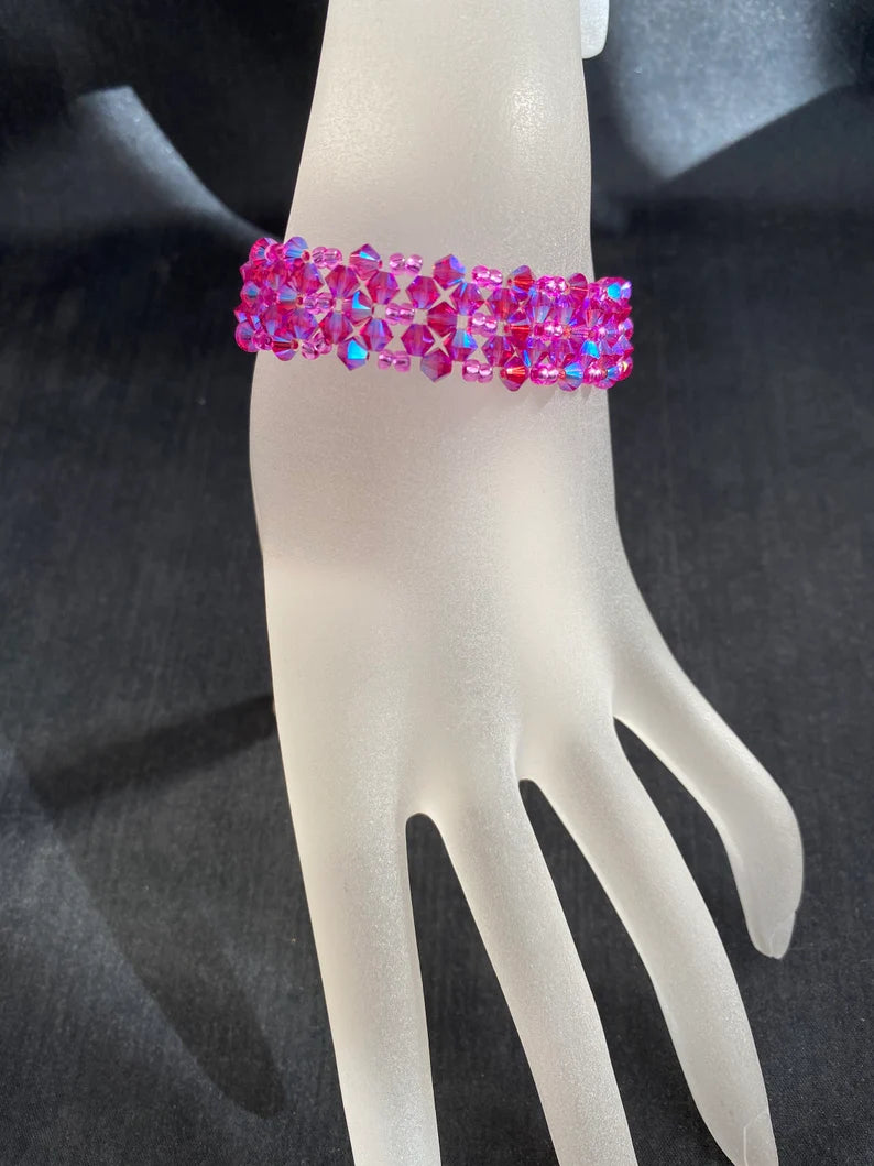 Crystal bracelet, cuff, fuschia ab2x 