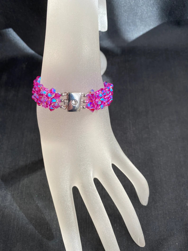 Crystal bracelet, cuff, fuschia ab2x 