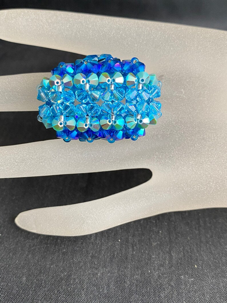 Crystal ring, women's jewelry, elongated hedgehog, shade of 4 blues, luxury