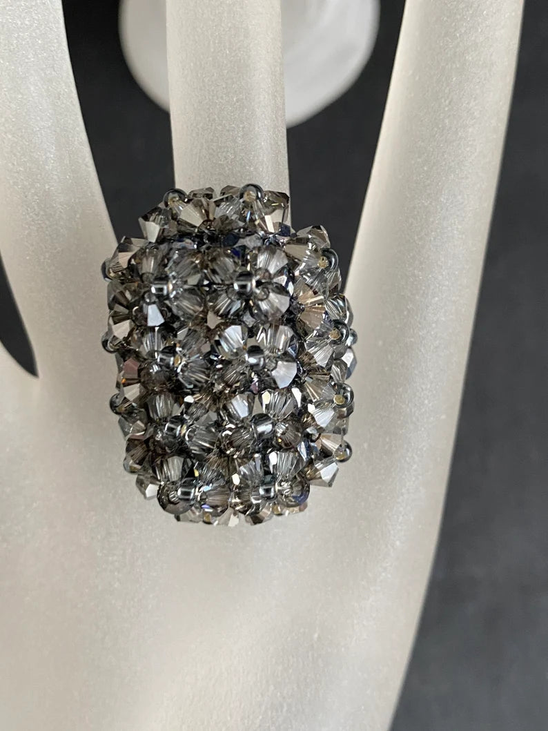 Crystal ring, woman, crystal silver night, luxury, "Grandiosa"