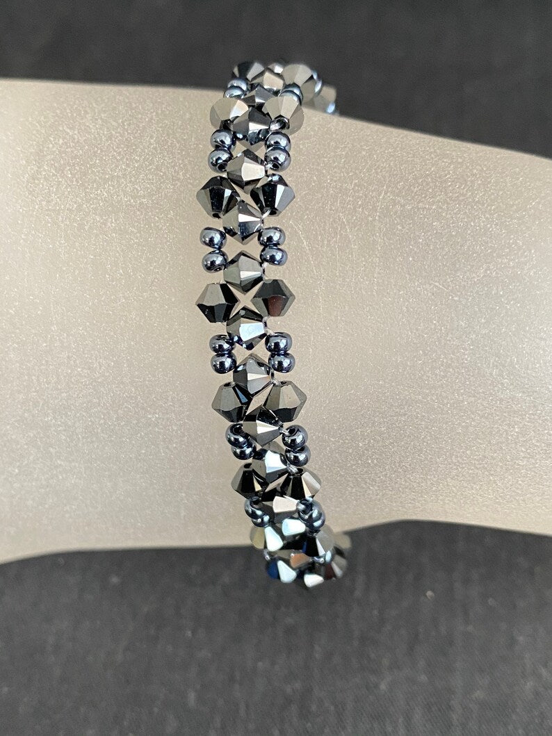 Crystal bracelet, hematite 2x