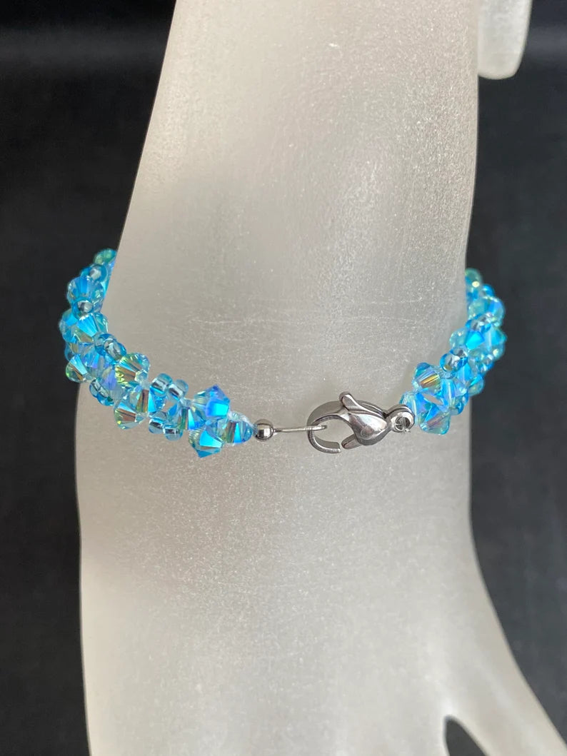 Bracelet en cristal, bracelet fin, aquamarine ab2x