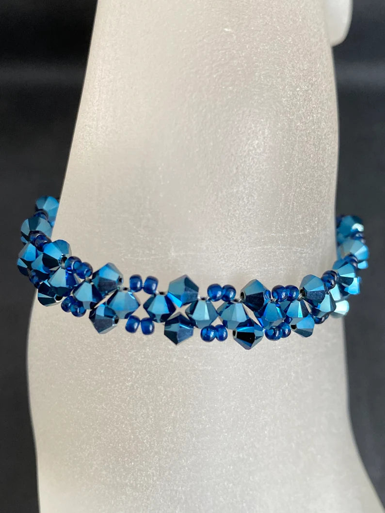 Bracelet cristal, metallic blue 2x