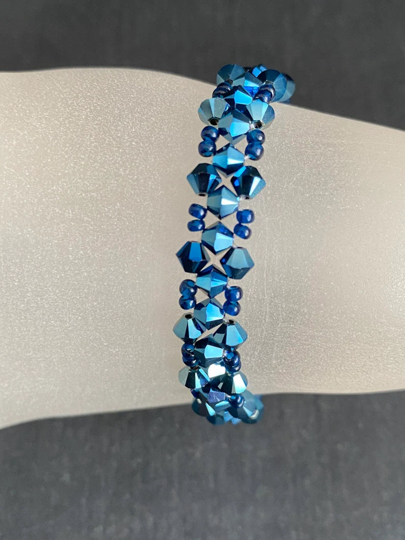 Bracelet cristal, metallic blue 2x