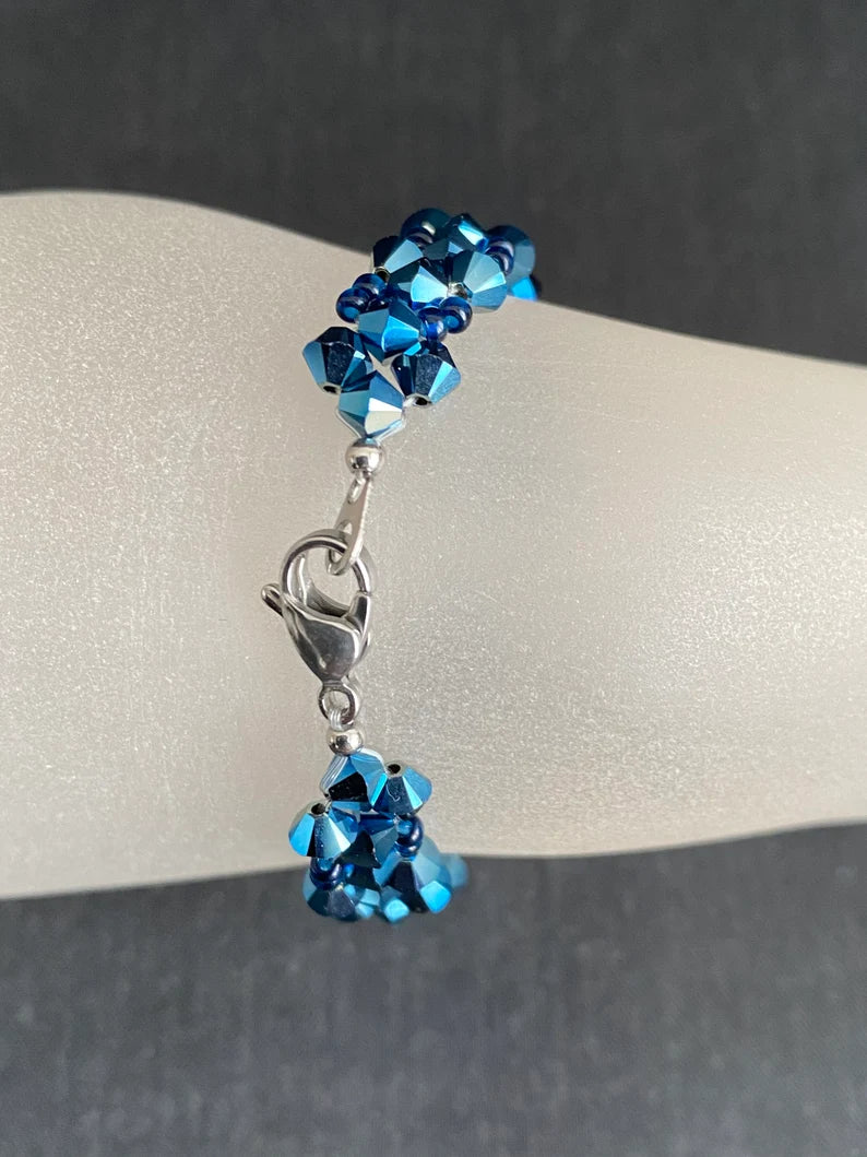 Bracelet cristal, metallic blue 2x