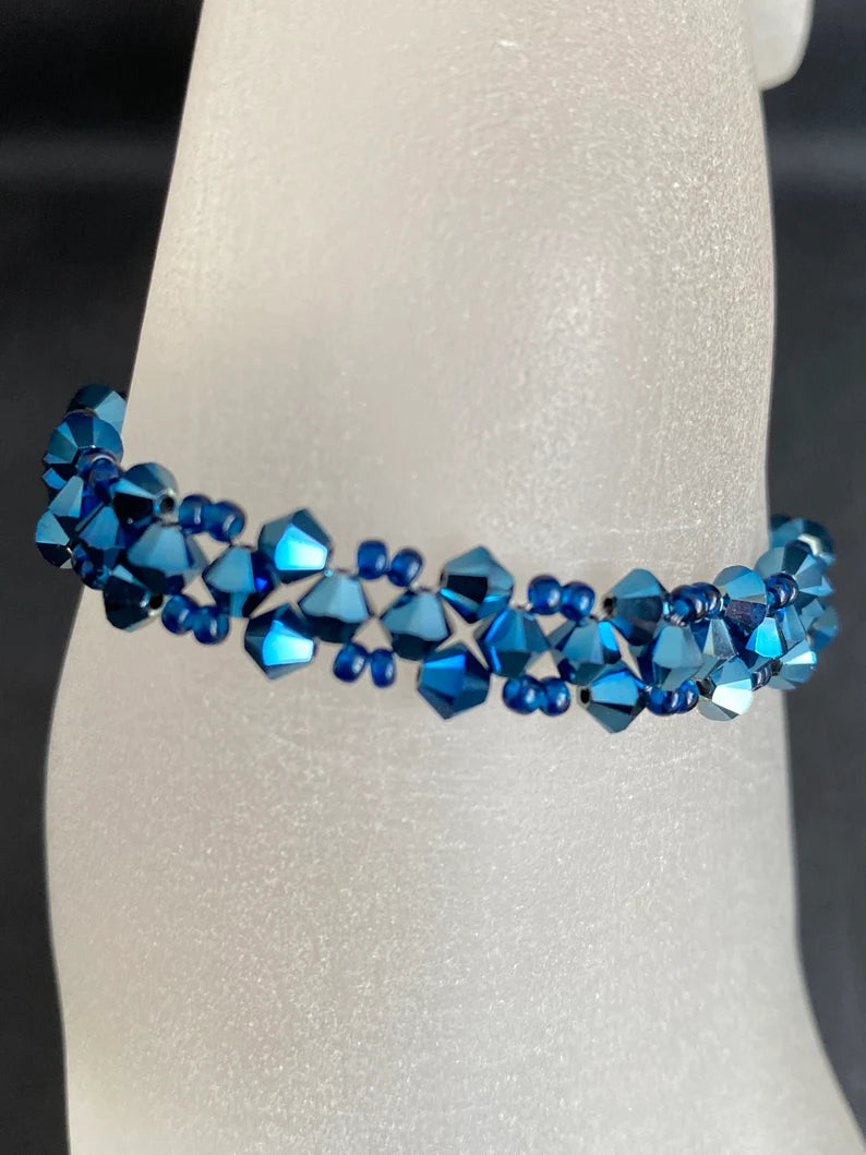 Bracelet cristal, metallic blue 2x