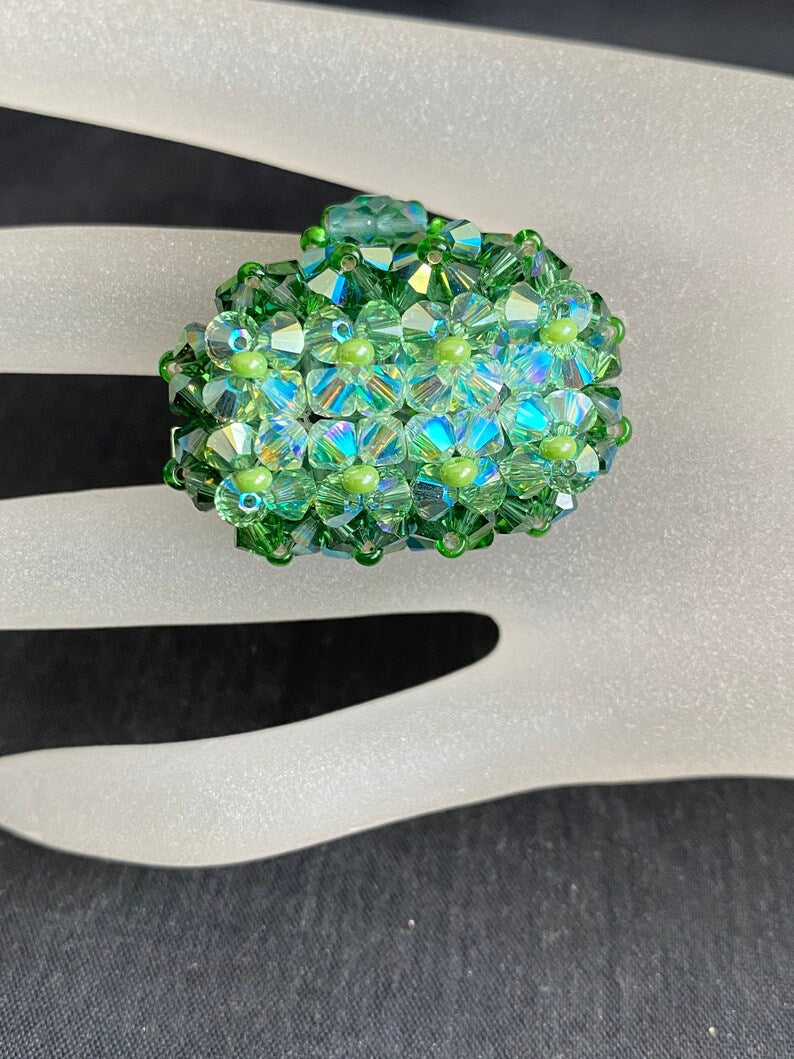 Crystal ring, women's jewelry, elongated hedgehog, shade of 4 greens, luxury