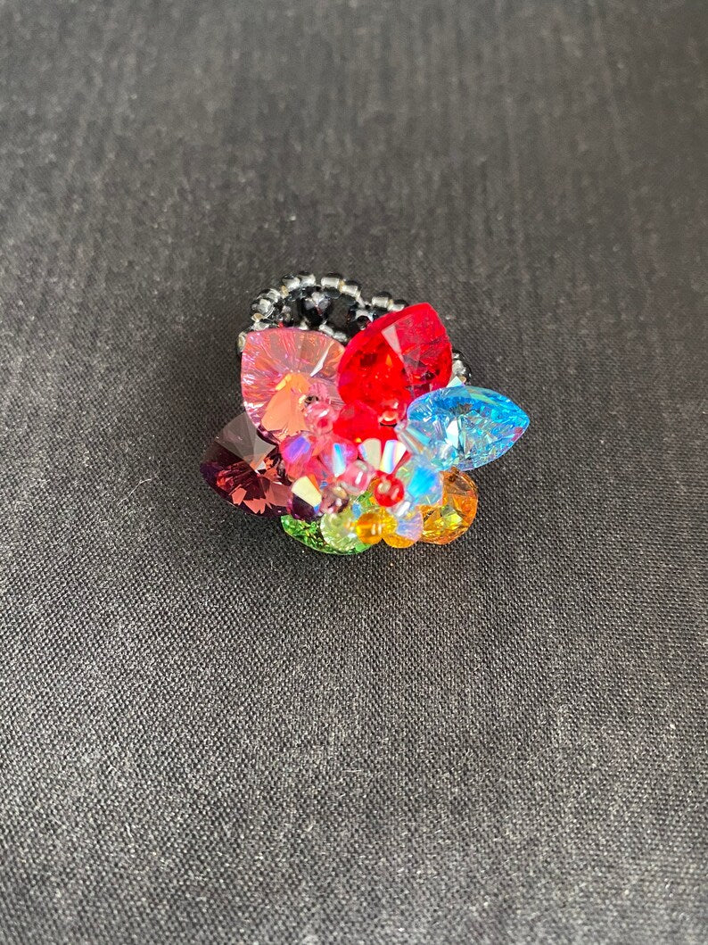 Crystal ring, women's jewelry, flower, luxury accessory, "rainbow"