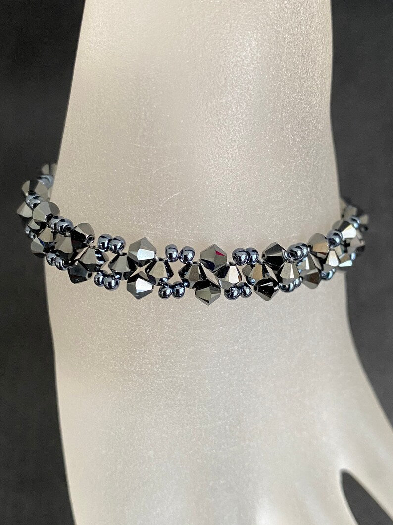 Crystal bracelet, hematite 2x