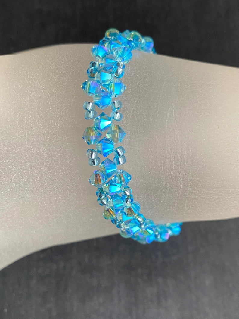 Bracelet en cristal, bracelet fin, aquamarine ab2x