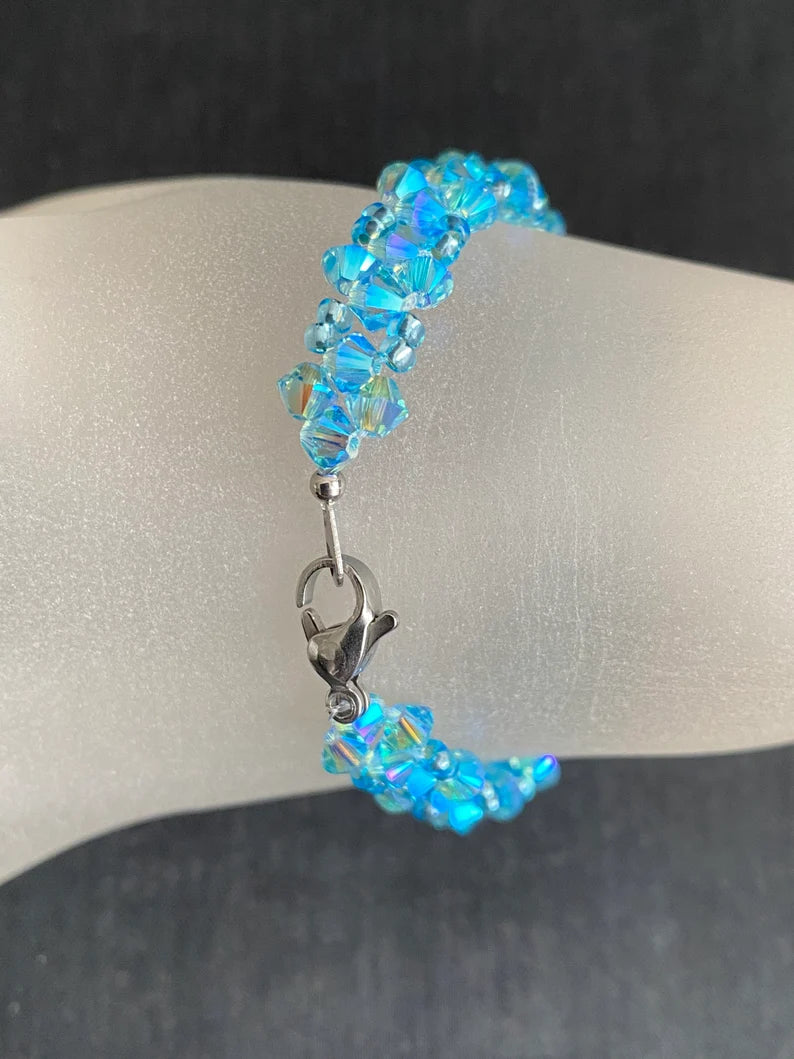 Bracelet en cristal, bracelet fin, aquamarine ab2x