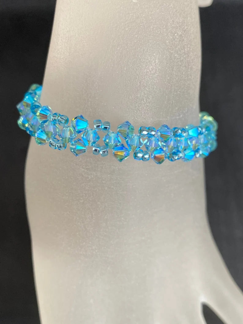 Bracelet en cristal, bracelet fin, aquamarine ab2x