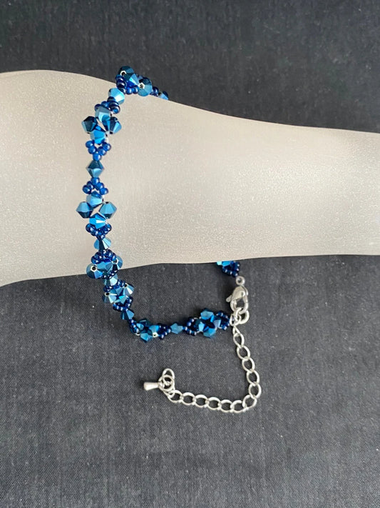 Bracelet de cheville en cristal, metallic blue 2x